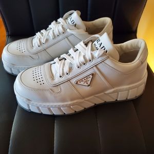 PRADA White leather sneakers